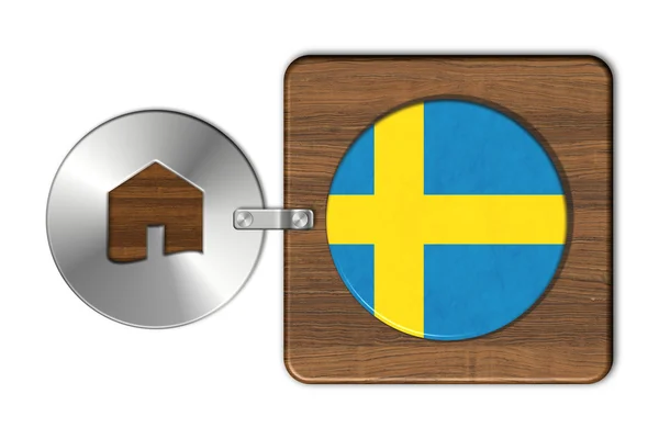 Home symbol made of steel and wood with Sweden flag — Stock Photo, Image