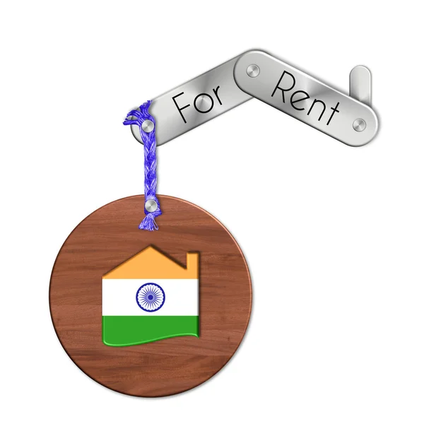 Gadget çelik ve ahşap kiralık Hindistan için ülke ve ev sembolü ile — Stok fotoğraf