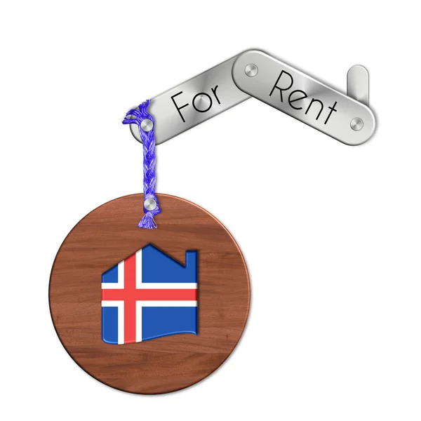 Gadżet stal i drewno z narodem i symbolem domu do wynajęcia Islandia — Zdjęcie stockowe