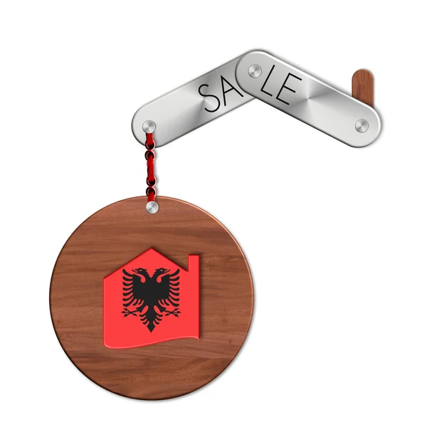 ガジェット鋼と木材の国家住宅販売と記号のアルバニア. — ストック写真