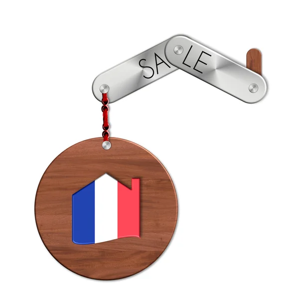 Gadget de acero y madera con la nación y el símbolo de ventas de casas Francia — Foto de Stock