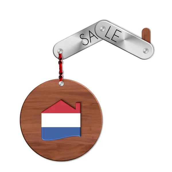 Gadget de acero y madera con la nación y el símbolo de ventas de casas Países Bajos —  Fotos de Stock