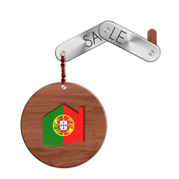 Gadget de acero y madera con la nación y el símbolo de ventas de casas Portugal — Foto de Stock