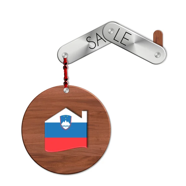 Gadget acciaio e legno con la nazione e home sales symbol Slovenia — Foto Stock