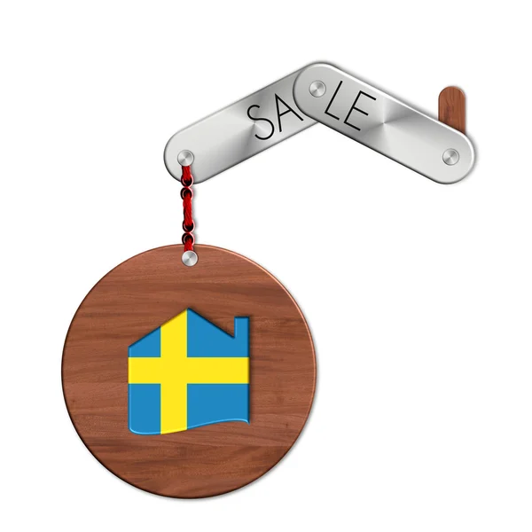 Gadget acciaio e legno con la nazione e home sales symbol Svezia — Foto Stock