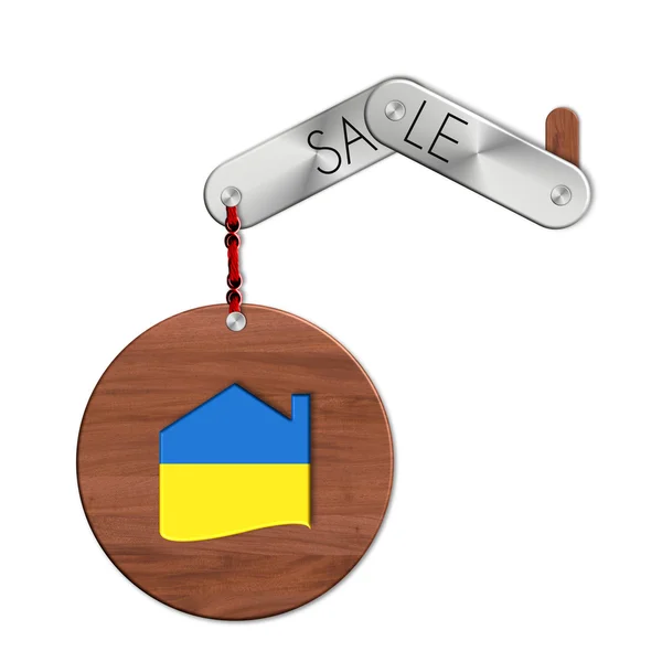Gadget steel and wood with the nation and home sales symbol Ukraine — Stock Photo, Image