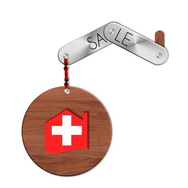 Gadget'ı çelik ve ahşap ulus ve ev satışları ile İsviçre simgesi. — Stok fotoğraf