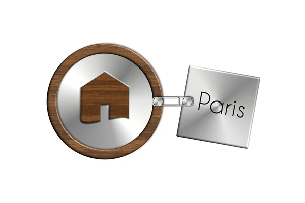 Casa Gadgets en acero y madera con etiqueta Paris — Foto de Stock