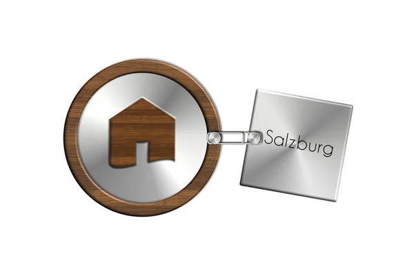 Gadgets haus in stahl und holz mit aufkleber salzburg — Stockfoto