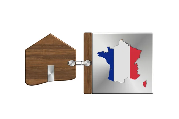 Gadgets casa en acero y etiqueta de madera con la nación Francia — Foto de Stock