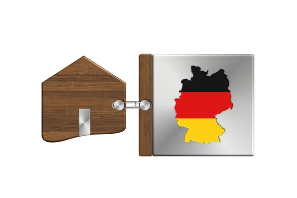 Dům miniaplikace v ocelové a dřevěné popisku s národ Německo — Stock fotografie