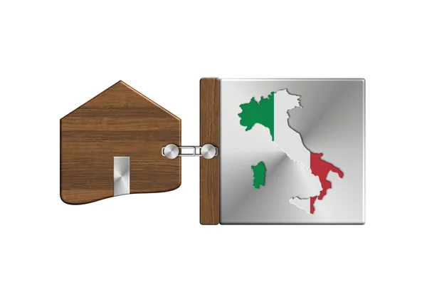 Prylar hus i stål och trä etikett med nationen Italien — Stockfoto