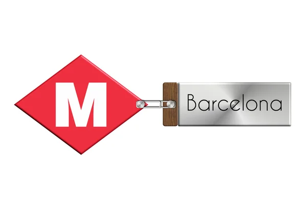 Barcelona gadgets meter steel and wood with label — Stock Photo, Image