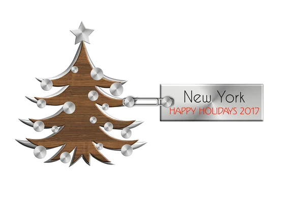 Gadgets Navidad en acero y madera etiquetados Nueva York felices fiestas 2017 — Foto de Stock