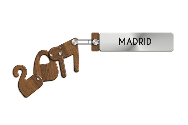 Gadgets 2017 aço e madeira rotulados MADRID — Fotografia de Stock