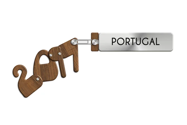 Becerikli alet çelik ve ahşap Portekiz etiketli 2017 — Stok fotoğraf