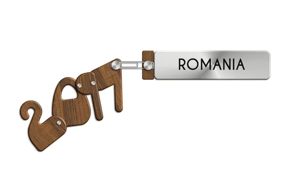 Gadgets 2017 label staal en hout Roemenië — Stockfoto