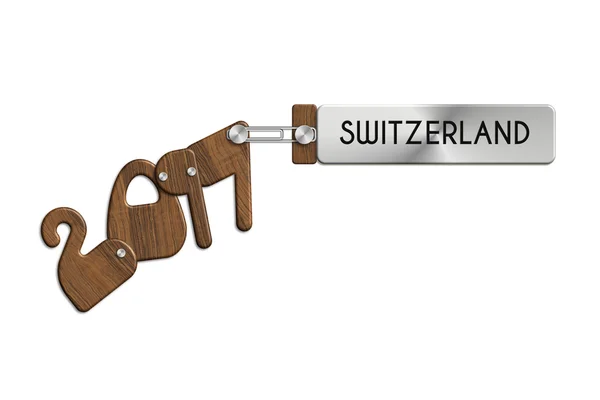 Gadgets 2017 label staal en hout Zwitserland — Stockfoto