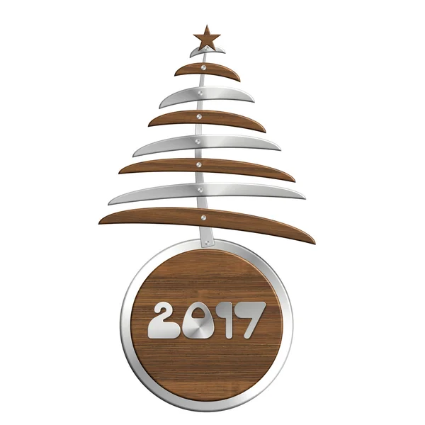 2017 bola de acero con madera de árbol de Navidad — Foto de Stock