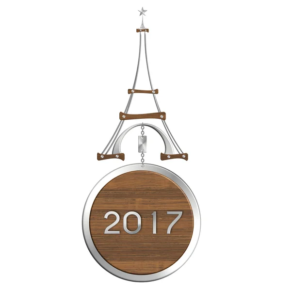 Torre Eiffel 2017 en acero y madera con adorno navideño — Foto de Stock