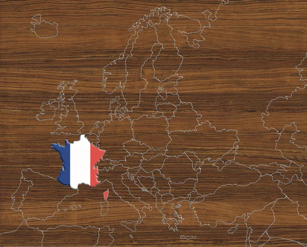 Mapa Europa acero y madera con Francia en relieve — Foto de Stock