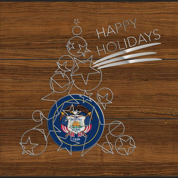 Happy Holidays choinki wykonane ze stali i drewna Utah — Zdjęcie stockowe