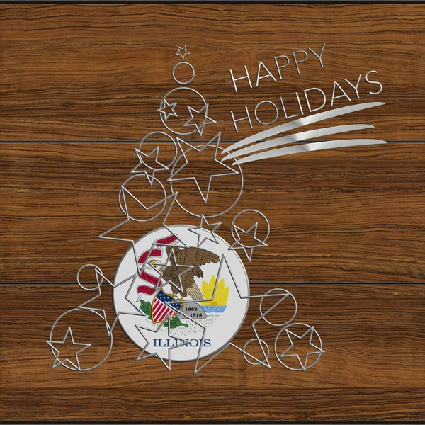 Happy Holidays choinki wykonane ze stali i drewna w stanie Illinois. — Zdjęcie stockowe