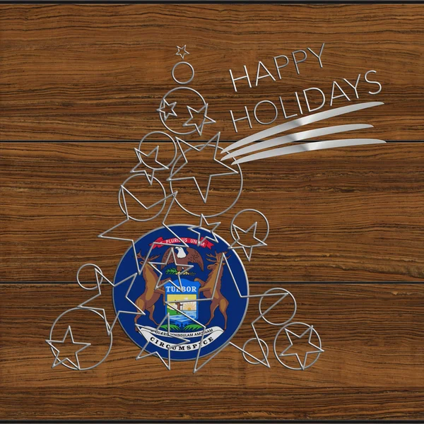 Happy Holidays choinki wykonane ze stali i drewna Michigan — Zdjęcie stockowe