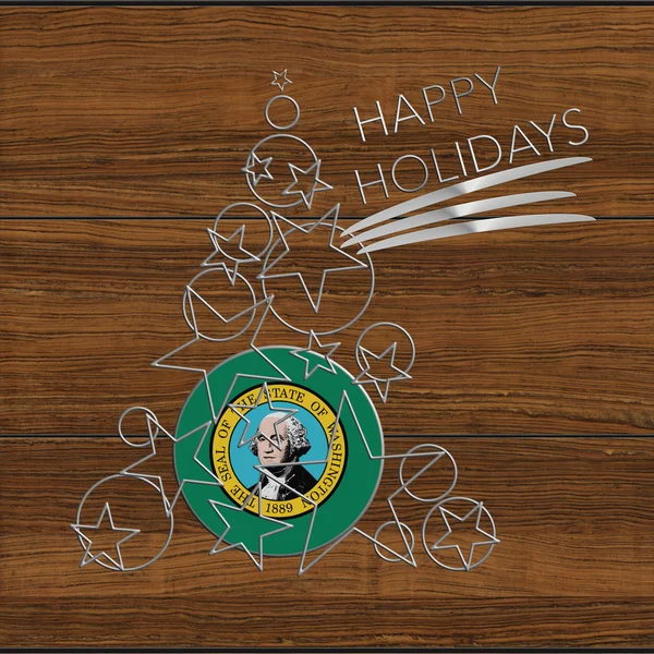 Happy Holidays choinki wykonane ze stali i drewna Washington — Zdjęcie stockowe