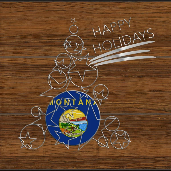 Happy Holidays choinki wykonane ze stali i drewna Montana — Zdjęcie stockowe