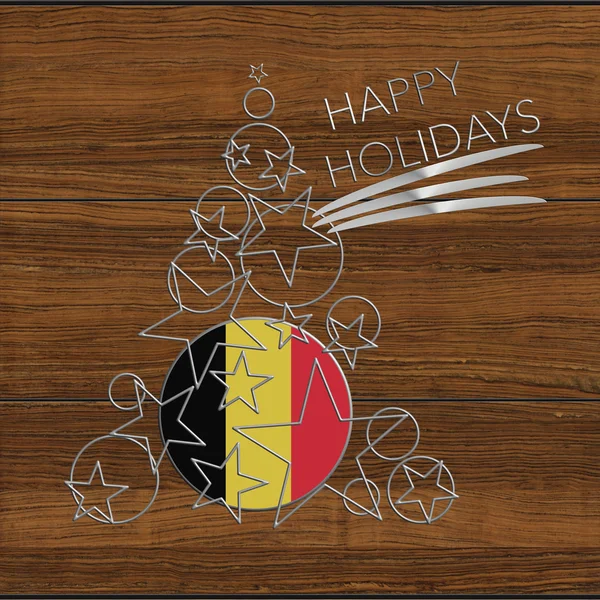 Happy Holidays julgran i stål och trä Belgien — Stockfoto