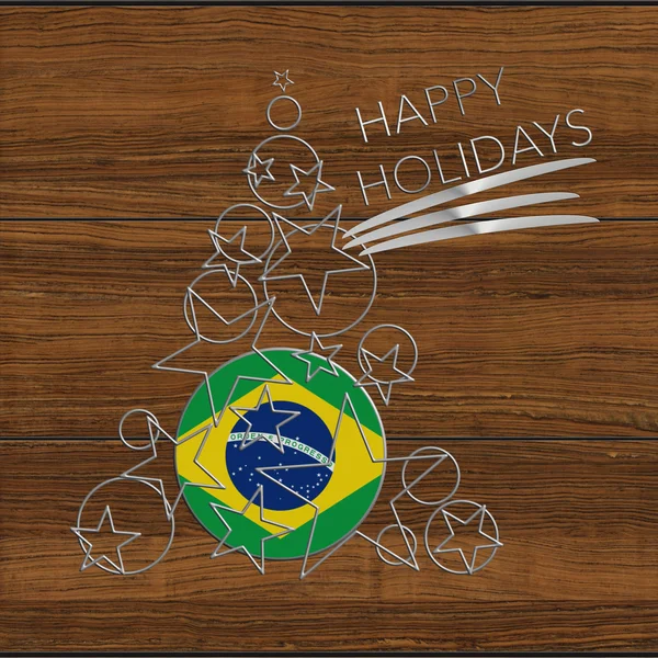 Boldog ünnepek karácsonyfa, acél és fa, Brazília — Stock Fotó