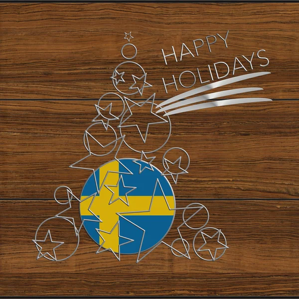 Boldog ünnepek karácsonyfa, acél és fa, Svédország — Stock Fotó