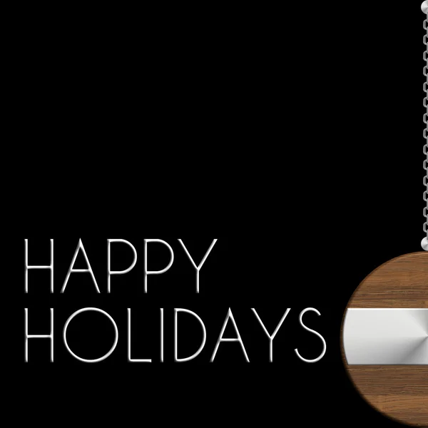 Christbaumkugeln frohe Feiertage in Stahl und Holz — Stockfoto