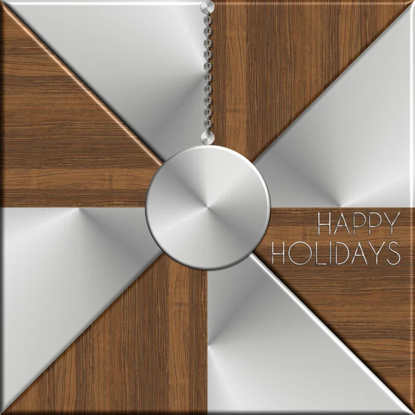 Christmas bauble Happy Holidays in steel and wood — Stock Photo, Image