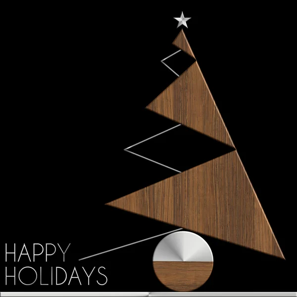 Árvore de Natal Happy Holidays aço e madeira — Fotografia de Stock