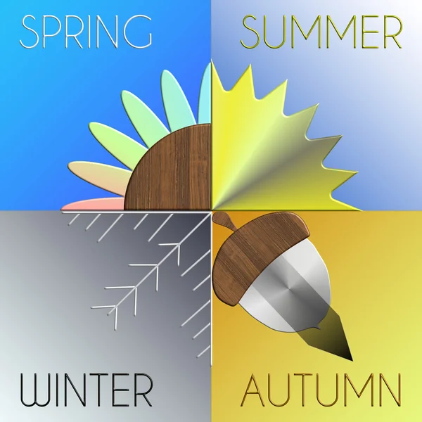 Die Jahreszeiten in Metall und Holz mit Details Herbst — Stockfoto