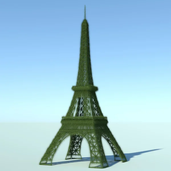 Wieża Eiffla 3d pokryte trawą — Zdjęcie stockowe