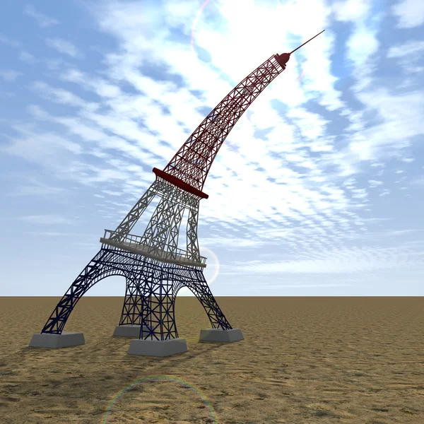 Eiffelturm 3d gebogen auf wüste grunge — Stockfoto