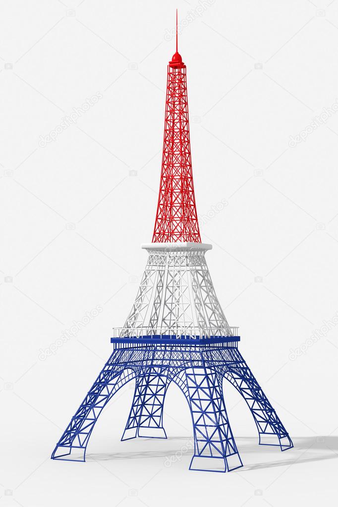 Eiffel Tower 3D with colors of France