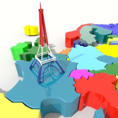 Avrupa harita Eyfel Kulesi ile 3d renk