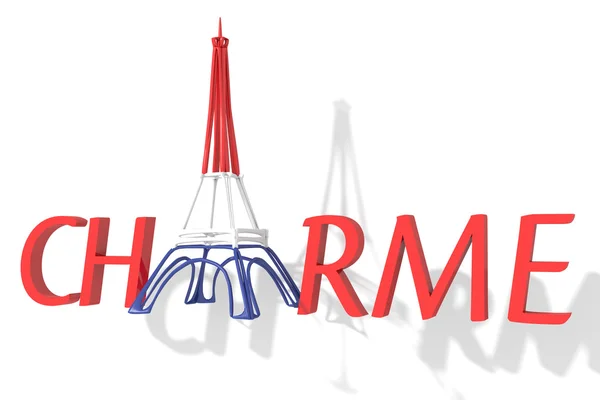 Torre Eiffel con encanto de texto 3D — Foto de Stock