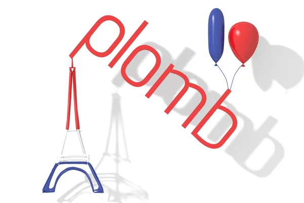 Eiffelturm mit 3D-text aplomb (balance) — Stockfoto