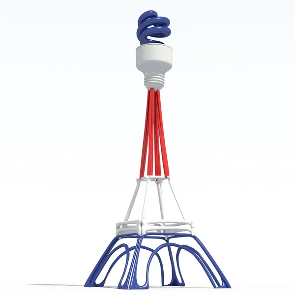 Eiffel Tower 3D with light bulb — Stock Photo, Image