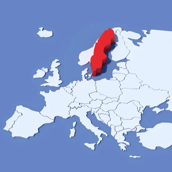 3D karta över Europa med beteckning Sverige — Stockfoto