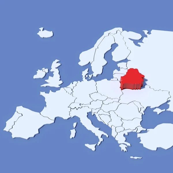 3D mapa Evropy s označením Bělorusko — Stock fotografie