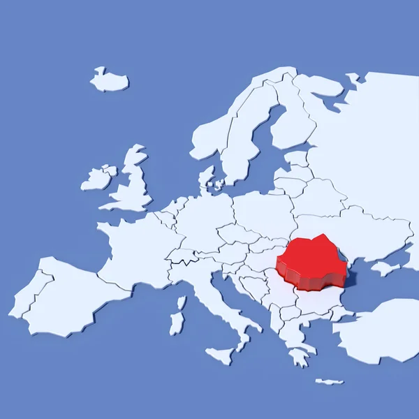 3D mapa Europy ze wskazaniem Rumunii — Zdjęcie stockowe