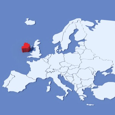 3D harita Avrupa gösterge İrlanda ile