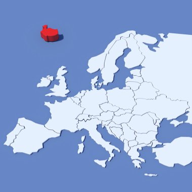3D harita Avrupa gösterge İzlanda ile