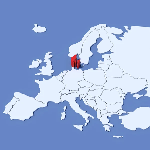 Mapa 3D de Europa con indicación Dinamarca —  Fotos de Stock